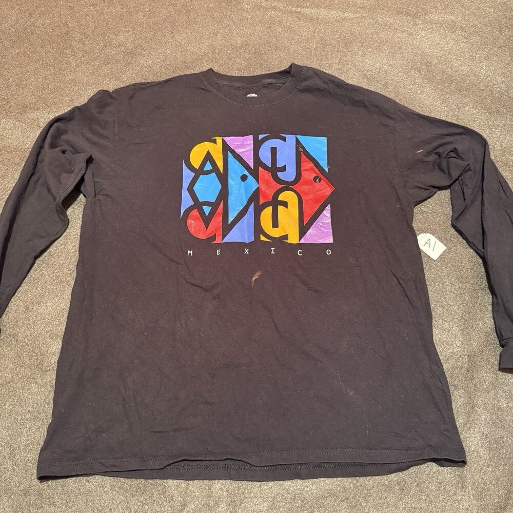 Tropical Relax Womens TShirt XL Extra Large Black Cancun Mexico Long Sleeve